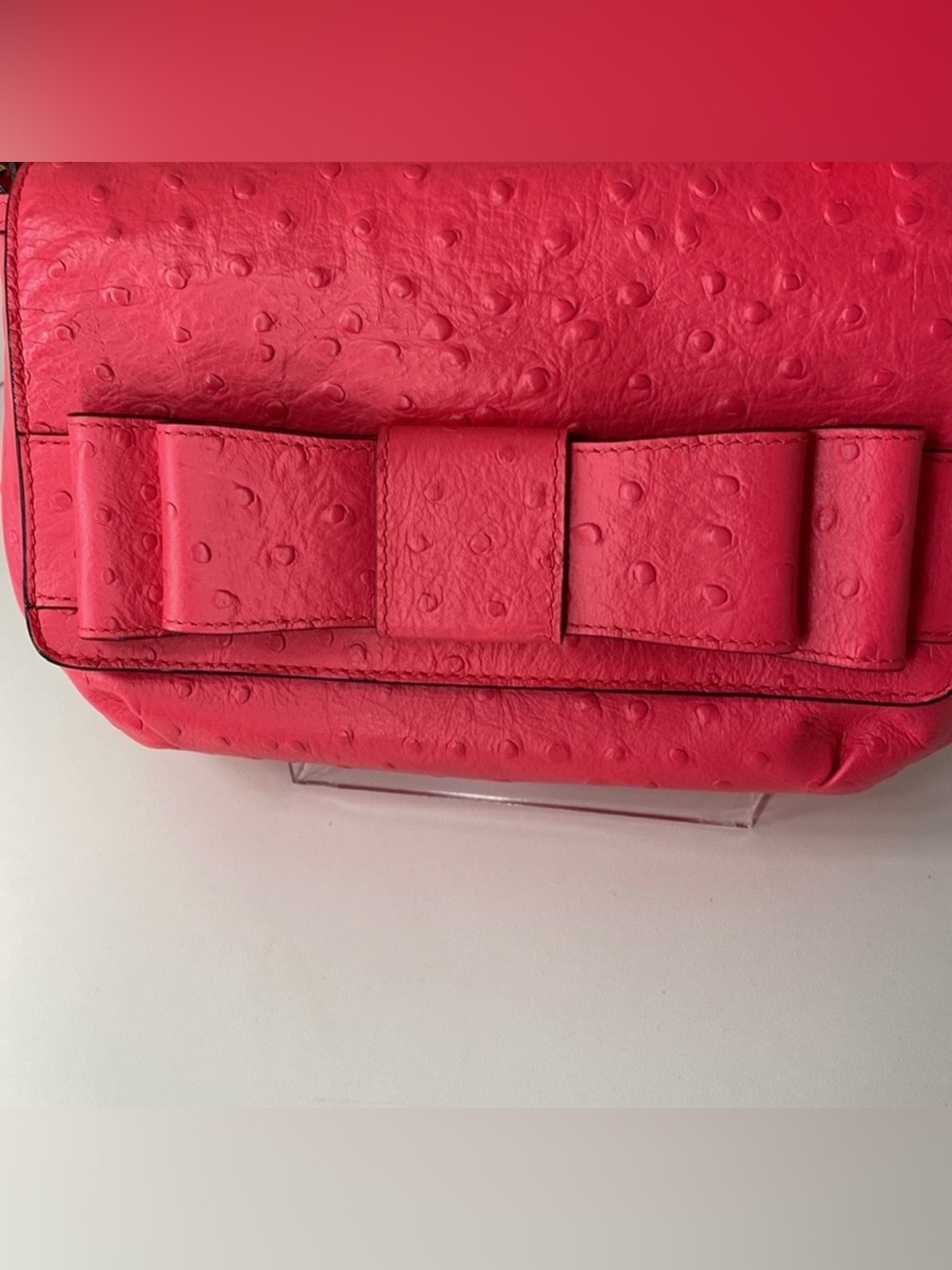 EUC Kate Spade Charm City Joleen Ostrich Embossed Bow Shoulder Bag Desert Rose - Picture 2 of 13